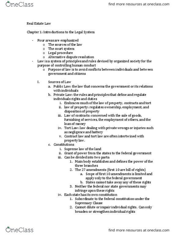 LAW 3330 Chapter Notes - Chapter 1: Alternative Dispute Resolution, Supremacy Clause, List Of Amendments To The United States Constitution thumbnail