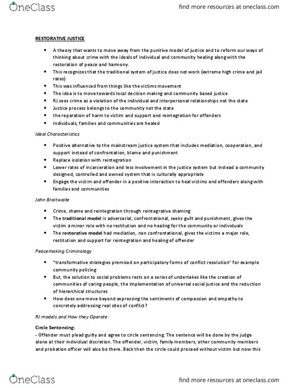 CRM 102 Lecture Notes - Lecture 9: Restorative Justice, Victims Family, Labeling Theory thumbnail