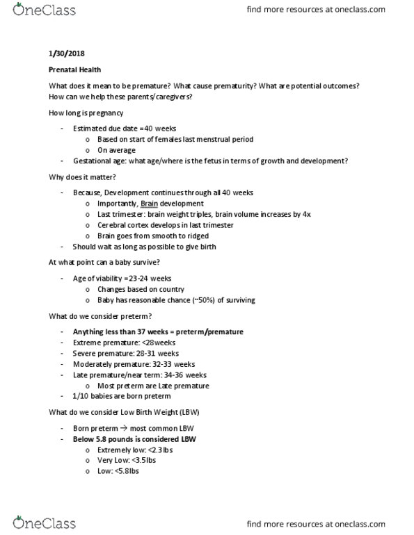 PSY 446 Lecture Notes - Lecture 3: Preterm Birth, Leg Before Wicket, Gestational Age thumbnail