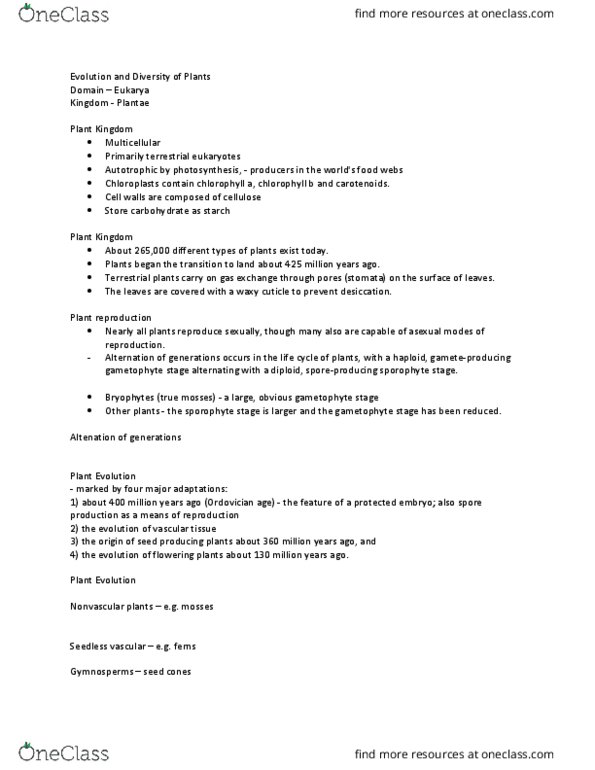 BI266 Lecture Notes - Lecture 15: Gametophyte, Plant Reproduction, Rhizoid thumbnail