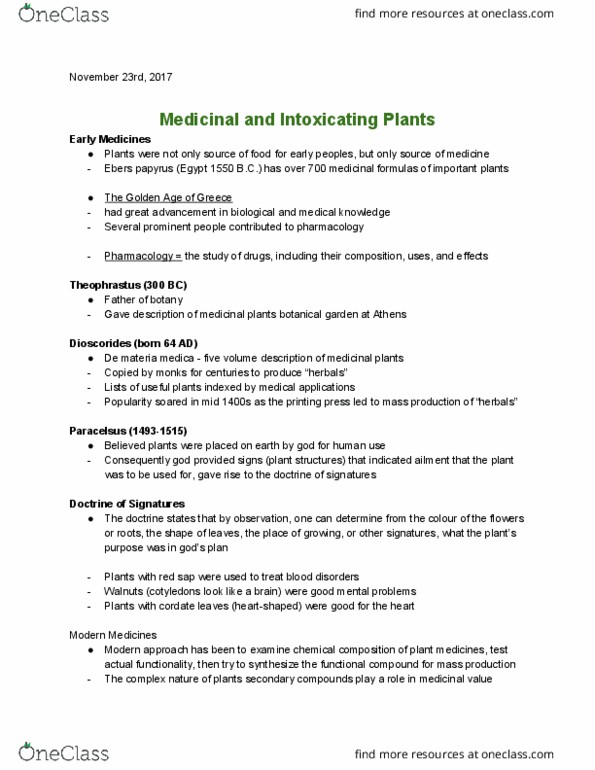 BI266 Lecture Notes - Lecture 10: Digitalis Lanata, Atropa Belladonna, Asclepiadoideae thumbnail