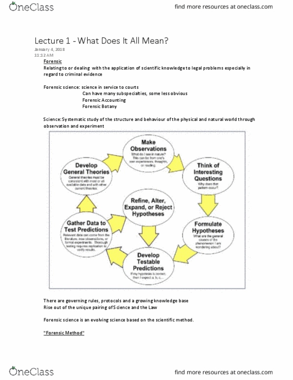 FSC100H5 Lecture Notes - Lecture 1: Forensic Biology, Scientific Method, Csi Effect thumbnail