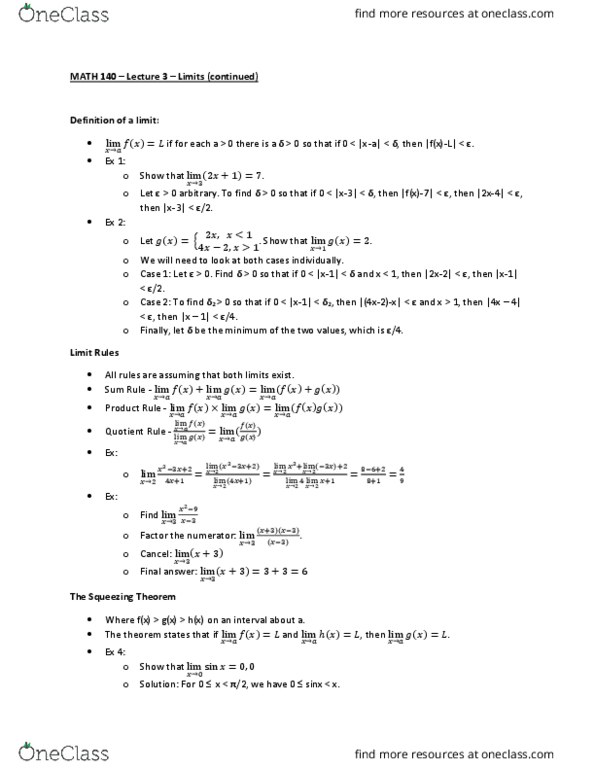 MATH 140 Lecture Notes - Lecture 3: Quotient Rule, Product Rule thumbnail