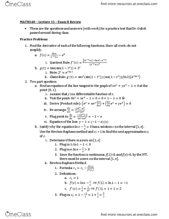 MATH 140 Lecture Notes - Lecture 15: Differentiable Function, Quotient Rule, Product Rule thumbnail