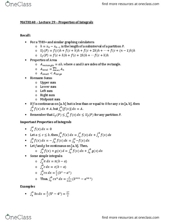 MATH 140 Lecture Notes - Lecture 29: Riemann Sum thumbnail