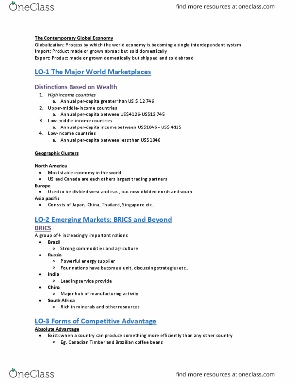 BUS 201 Chapter Notes - Chapter 5: Liquid Oxygen, Voice Of The Customer, Foreign Direct Investment thumbnail