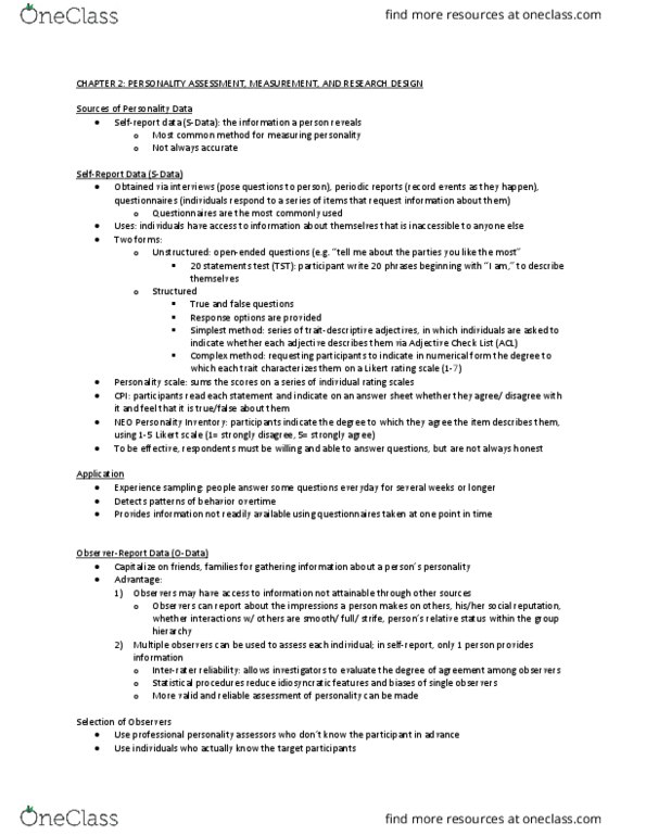 PSYT 400D2 Lecture Notes - Lecture 6: Likert Scale, Inter-Rater Reliability, Naturalistic Observation thumbnail