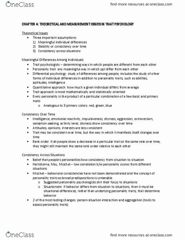 PSYT 400D2 Lecture Notes - Lecture 10: Differential Psychology, Trait Theory, Silent Treatment thumbnail