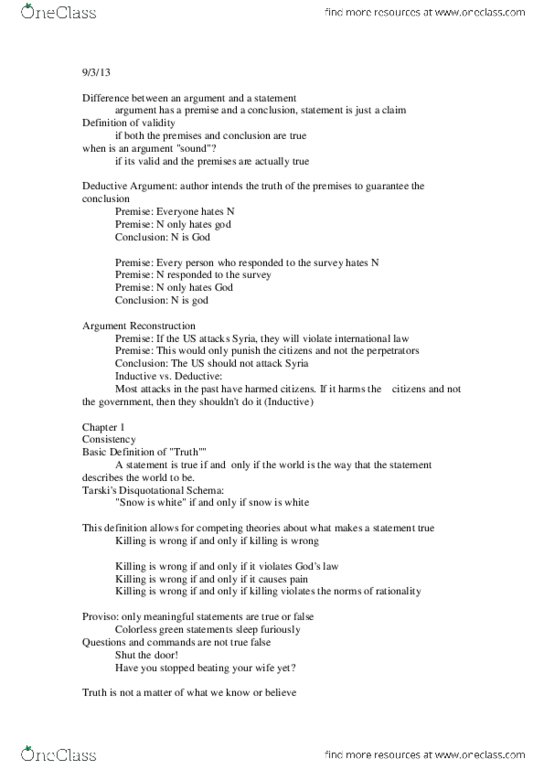 PHI 110 Lecture Notes - Chocolate Ice Cream, Liar Paradox, Insanity Defense thumbnail