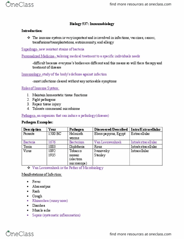 BIOL 53700 Lecture Notes - Lecture 1: Rhinorrhea, Electron Microscope, Diphtheria thumbnail