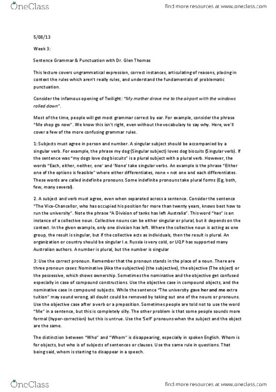 KWB213 Lecture Notes - Semicolon, University Of Queensland Press, Nominative Case thumbnail