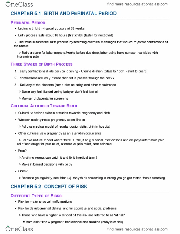 PSY 2105 Chapter Notes - Chapter 5.1: Fetus, Muscle Tone, Low Birth Weight thumbnail
