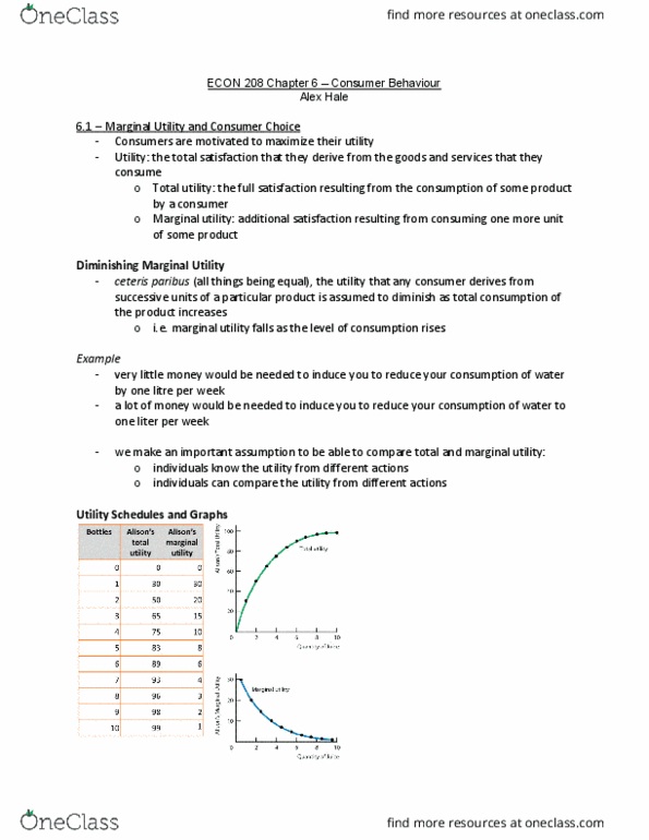 ECON 208 Chapter Notes - Chapter 6: Ceteris Paribus, Demand Curve, Utility thumbnail