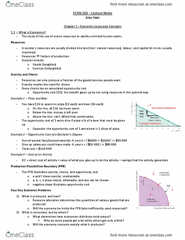 ECON 208 Chapter Notes - Chapter 1-3: Resource Allocation, Opportunity Cost, Division Of Labour thumbnail