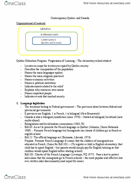 EDEE 280 Lecture Notes - Lecture 9: Charter Of The French Language, Biculturalism, Distinct Society thumbnail