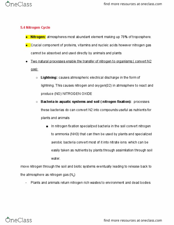 ES101 Lecture Notes - Lecture 18: Nitrogen Fixation, Nitrogen Dioxide, Nitrogen Cycle thumbnail