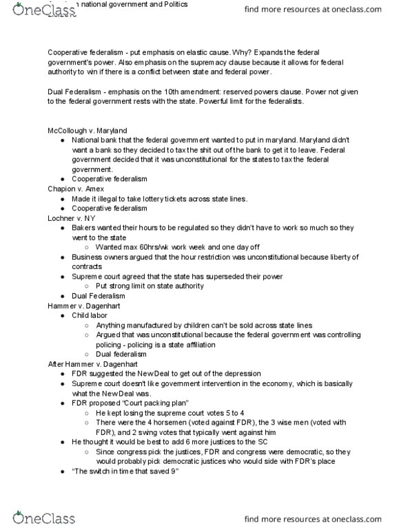 PS 1100 Lecture Notes - Lecture 3: Dual Federalism, Supremacy Clause, Cooperative Federalism thumbnail