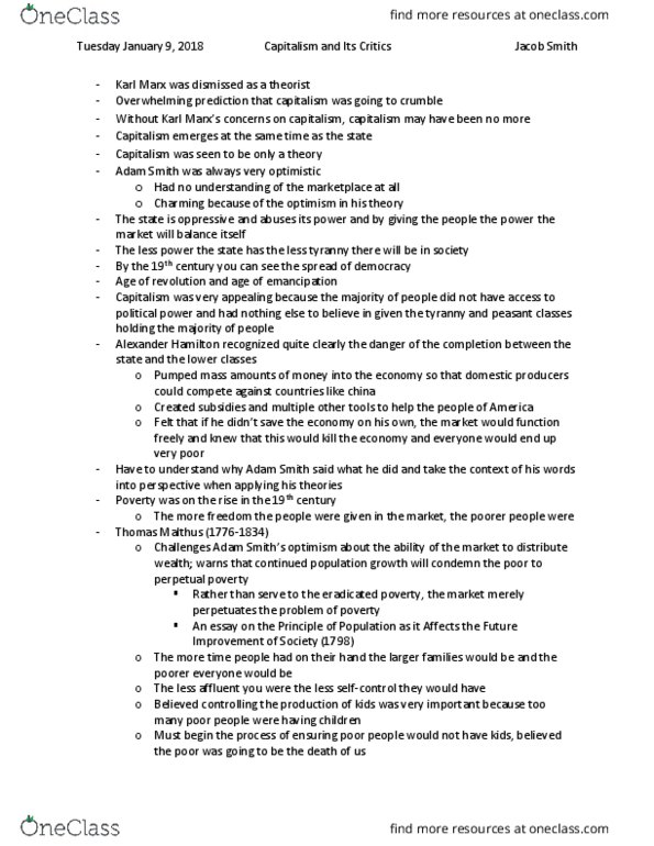 History 1807 Lecture Notes - Lecture 10: Thomas Robert Malthus, Fatalism, Friedrich Engels thumbnail