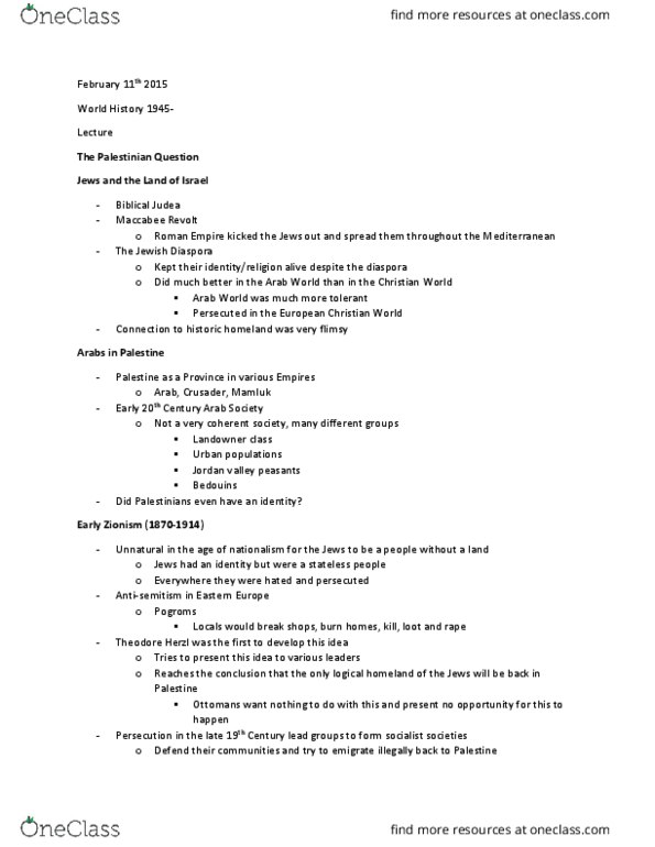 HIS 1111 Lecture 6: February 11th History 1945- Lecture Notes thumbnail