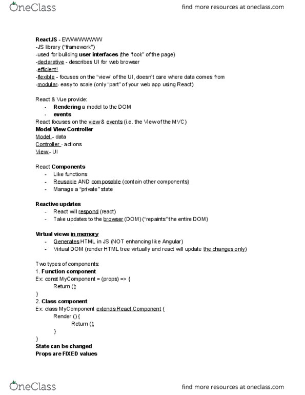 CSE 134B Lecture Notes - Lecture 8: Dom Events, React (Javascript Library), Web Application thumbnail