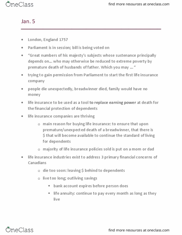 MTHEL131 Lecture Notes - Lecture 1: Critical Illness Insurance, Long-Term Care Insurance, Disability Insurance thumbnail