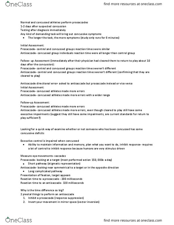 Kinesiology 1080A/B Lecture Notes - Lecture 4: Saccade, Mental Chronometry thumbnail