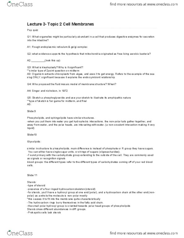 BIO 1140 Lecture Notes - Lecture 3: Glycolipid, Thalassinidea, Organism thumbnail