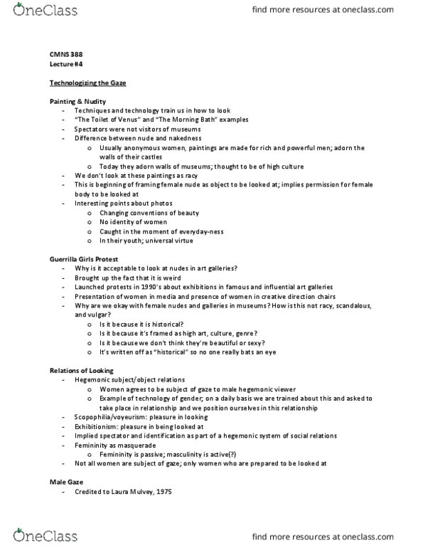 CMNS 388 Lecture Notes - Lecture 4: Rita Hayworth, Laura Mulvey, Male Gaze thumbnail