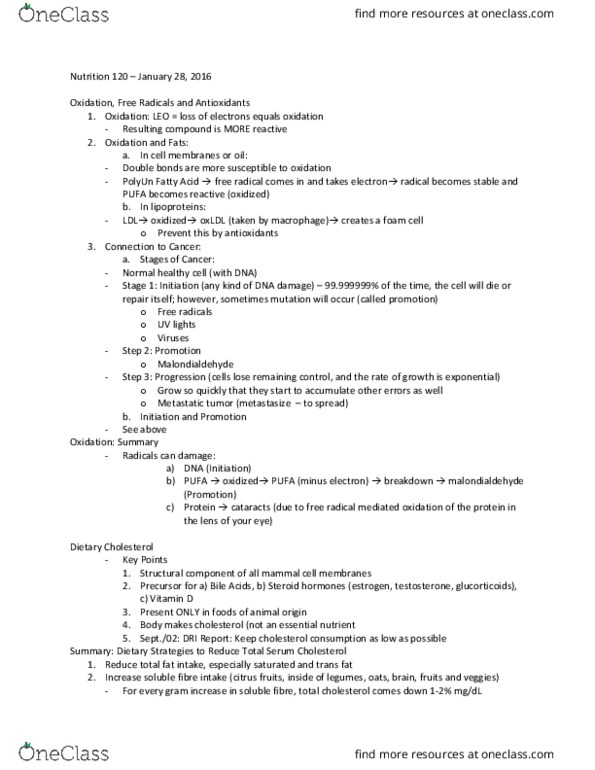 NUTR 120 Lecture Notes - Lecture 8: Malondialdehyde, Fish Oil, Dietary Fiber thumbnail