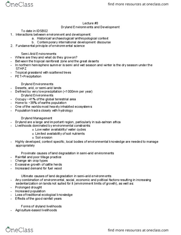 IDSB02H3 Lecture Notes - Lecture 8: Traditional Ecological Knowledge, Desertification, Semi-Arid Climate thumbnail