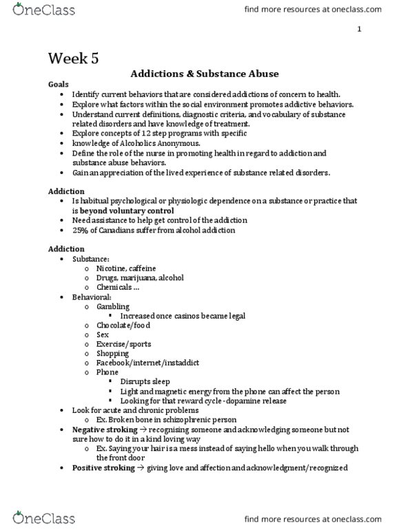 Nursing 3920A/B Lecture Notes - Lecture 5: Selena Gomez, Prescription Drug, Behavioral Addiction thumbnail