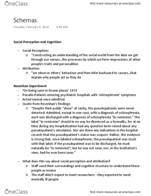 SOCPSY 1Z03 Lecture Notes - Lecture 8: Rosenhan Experiment thumbnail