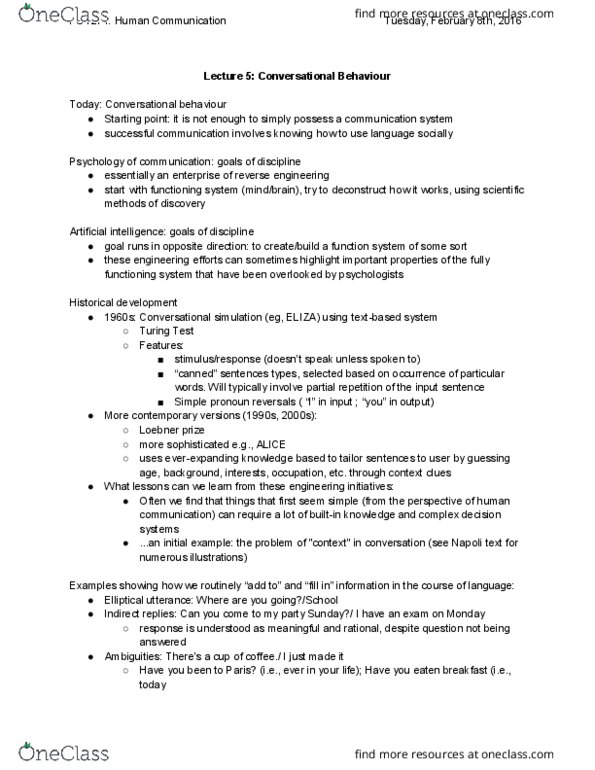 PSY274H5 Lecture Notes - Lecture 5: Loebner Prize, Reverse Engineering, Turing Test thumbnail