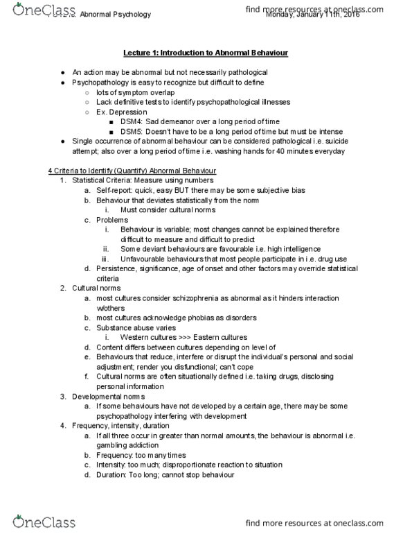 PSY240H5 Lecture Notes - Lecture 1: Problem Gambling, Prefrontal Cortex, Psychopathology thumbnail