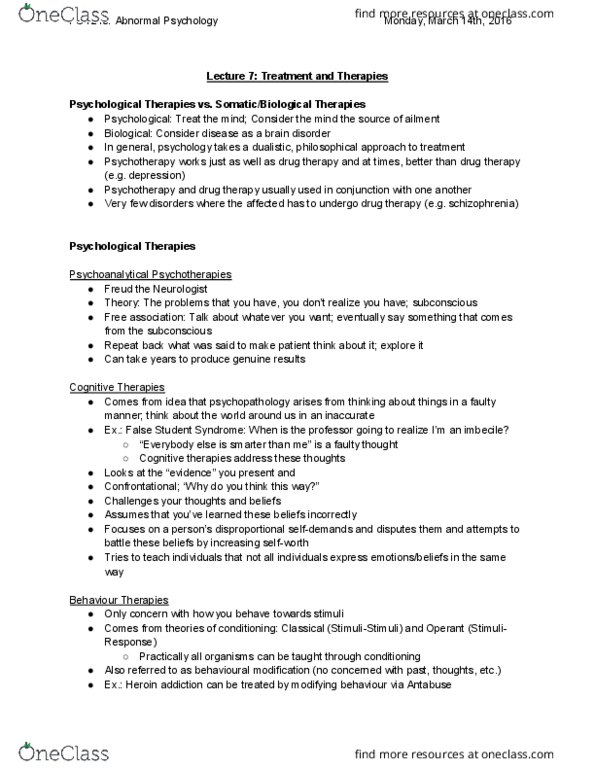 PSY240H5 Lecture Notes - Lecture 7: Disulfiram, Classical Conditioning, Psychopathology thumbnail