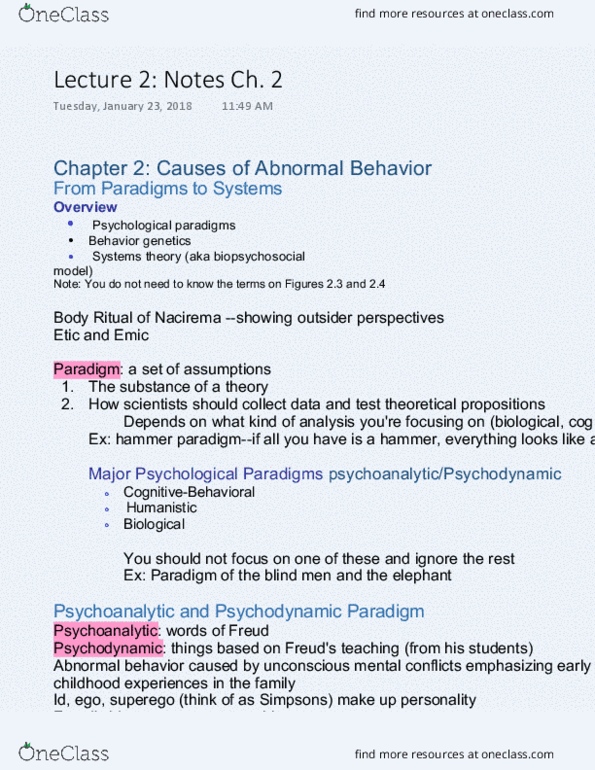 L33 Psych 354 Lecture Notes - Lecture 2: Biopsychosocial Model, Nacirema, Emic And Etic thumbnail