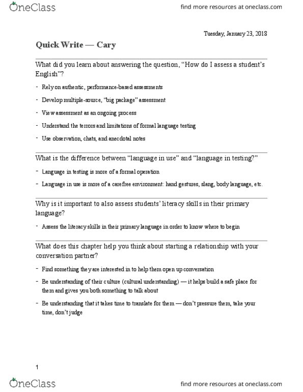 ENG 211 Lecture Notes - Lecture 1: Language Testing thumbnail
