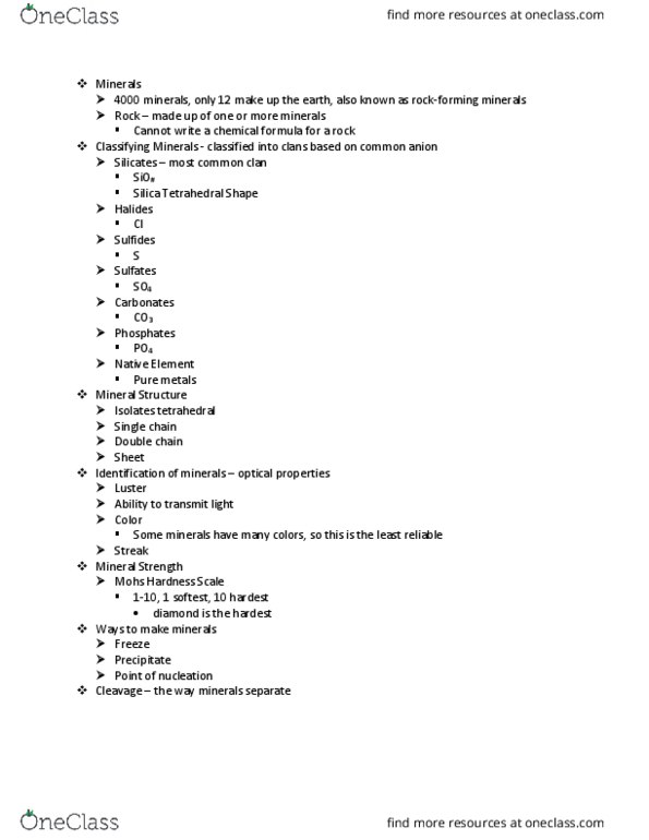 EAR 105 Lecture Notes - Lecture 5: Chemical Formula, Ion, Mohs Scale Of Mineral Hardness thumbnail