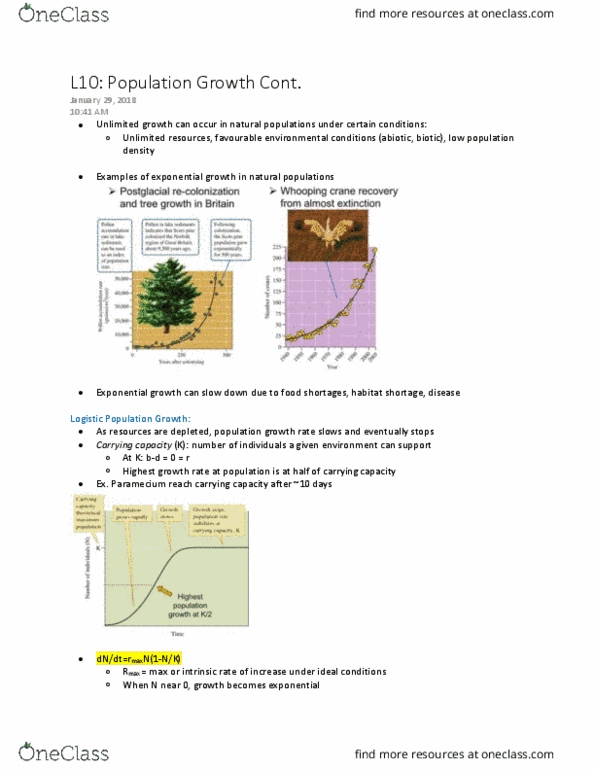 BIOL 2060 Lecture Notes - Lecture 10: Logistic Function, Carrying Capacity, Paramecium thumbnail