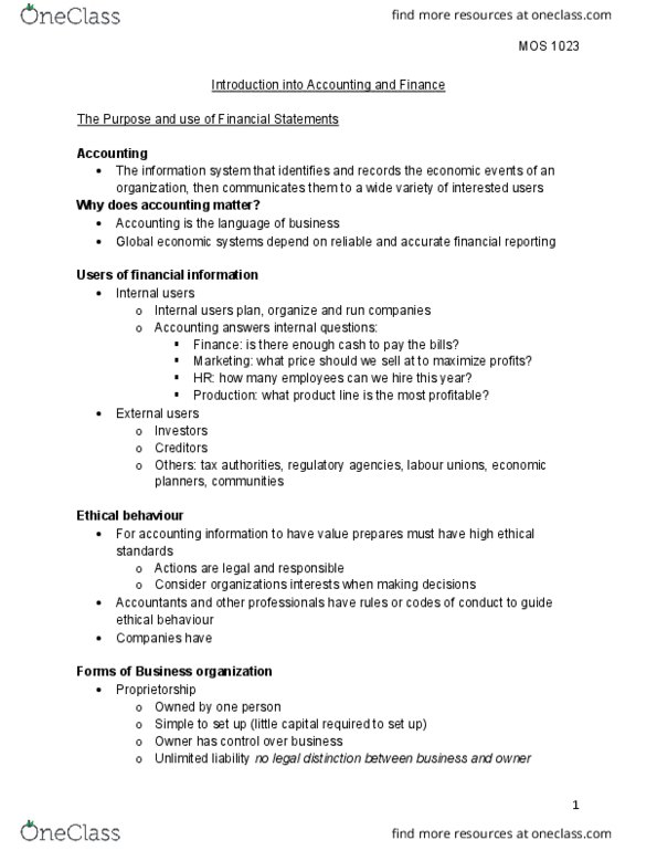 Management and Organizational Studies 1023A/B Lecture 3: MOS 1023 mid term 1 notes thumbnail
