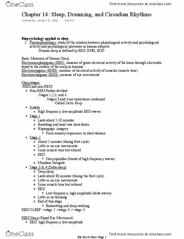 PSYC 2012 Lecture Notes - Lecture 2: Circadian Rhythm, Lucid Dream, Slow-Wave Sleep thumbnail