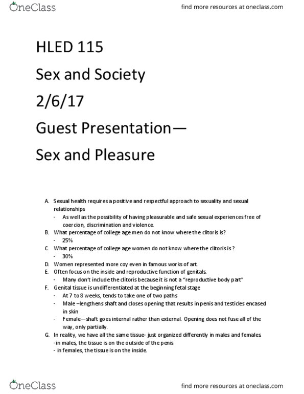HLED 152 Lecture Notes - Lecture 2: Orgasm thumbnail