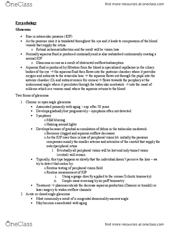 Nursing HDP401 Lecture Notes - Lecture 3: Trabecular Meshwork, Aqueous Humour, Intraocular Lens thumbnail