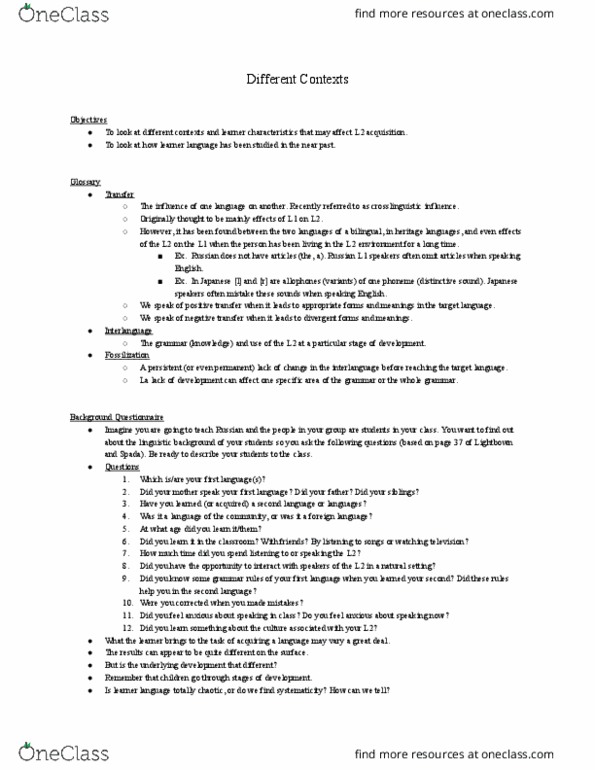 Linguistics 2244A/B Lecture Notes - Lecture 5: Language Transfer, Phoneme, Contrastive Analysis thumbnail