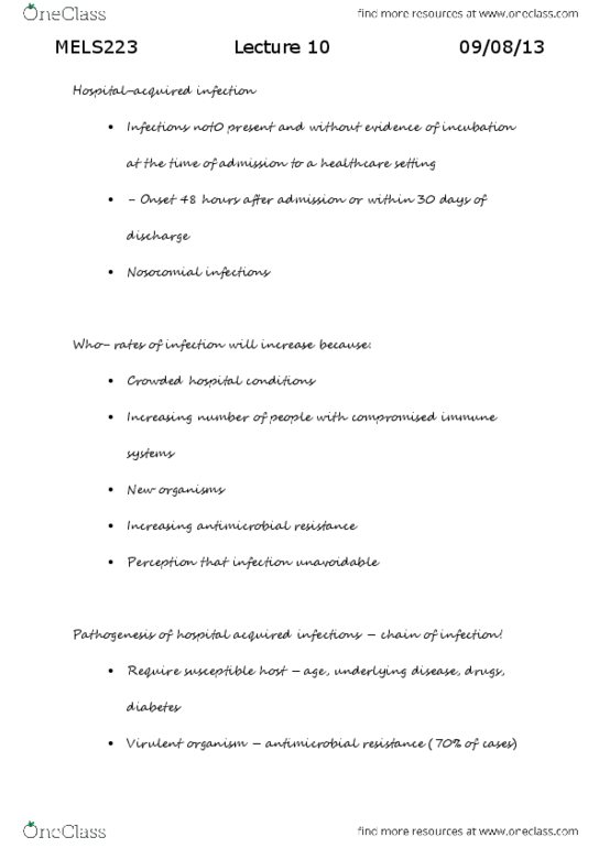 MELS223 Lecture Notes - Lecture 10: Bacteriuria, Drug Resistance, Peripheral Venous Catheter thumbnail