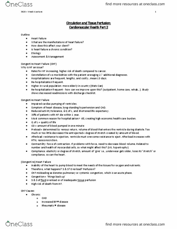 Nursing 3920A/B Lecture Notes - Lecture 4: Ventricular Septal Defect, Jugular Venous Pressure, Congenital Heart Defect thumbnail