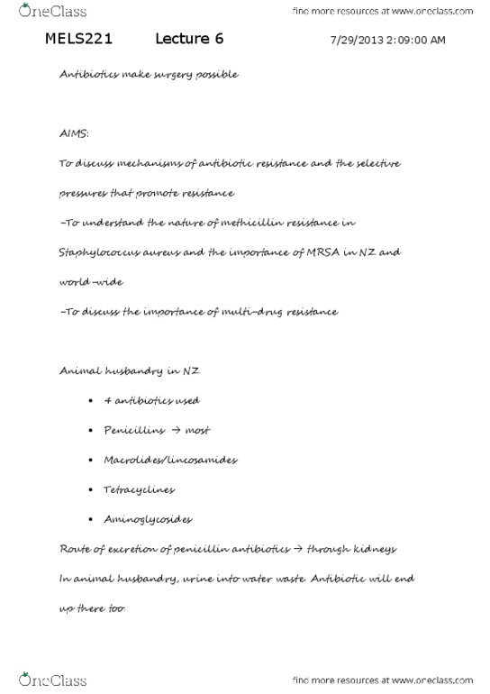 MELS223 Lecture Notes - Lecture 6: Plasmid, Vancomycin-Resistant Staphylococcus Aureus, Disinfectant thumbnail