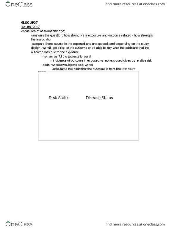 HLSC 2P27 Lecture Notes - Lecture 5: Odds Ratio, Relative Risk, Red Meat thumbnail