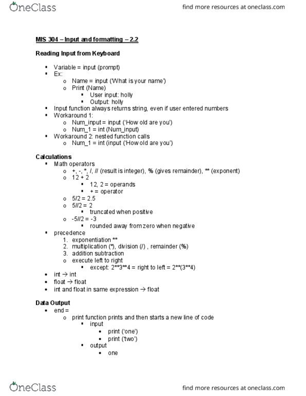 MIS 304 Chapter Notes - Chapter 2: Nested Function thumbnail