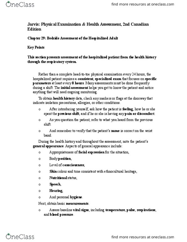 NURS 203 Chapter Notes - Chapter 29: Auscultation, Genitourinary System, Pulse Oximetry thumbnail